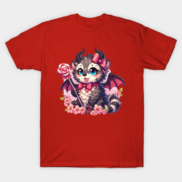 Kawaii Binturong Dragon with Lollipop T-Shirt by Biothurgy